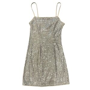 DIVIDED Mini Dress, XS, Beige/Silver sequence, Spaghetti straps
